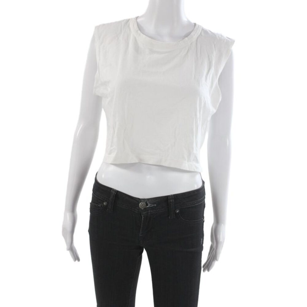Leset Womens Basic Sleeveless Cotton Crew Neck T-Shirt White Size S